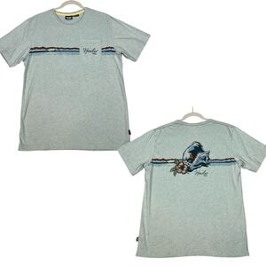 Howler Brothers T-Shirt Mens M Seaspray Heather Green Conch Stripe Pocket Tee‎